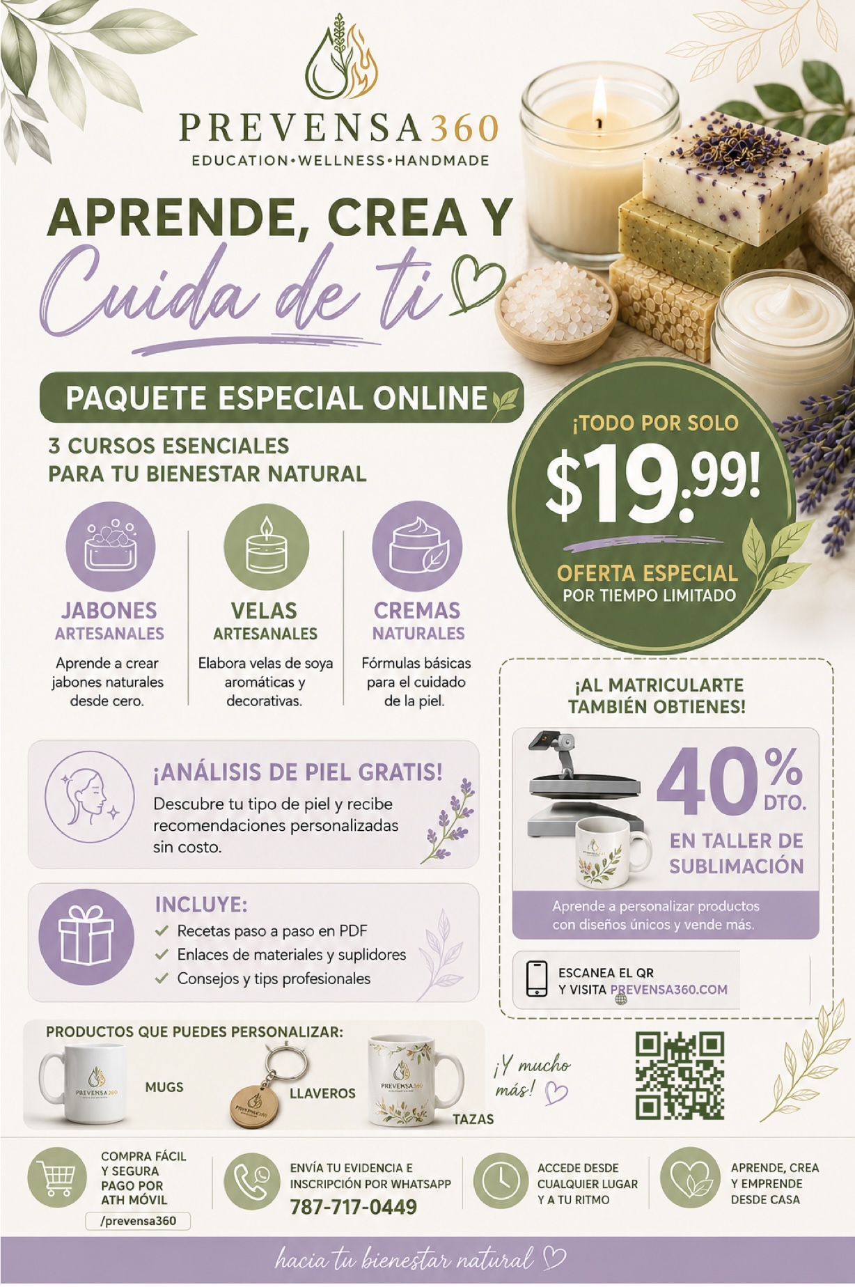 Paquete especial online PREVENSA360: jabones, velas y cremas naturales por $19.99